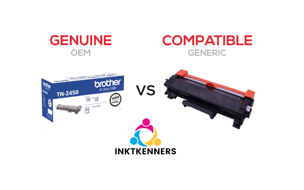 Originele en compatibele inktcartridges naast elkaar